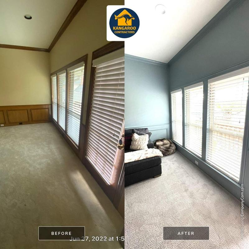 before and after of a room after painting